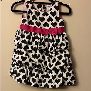 Heart Patterned Kids Dress with Pink Accents